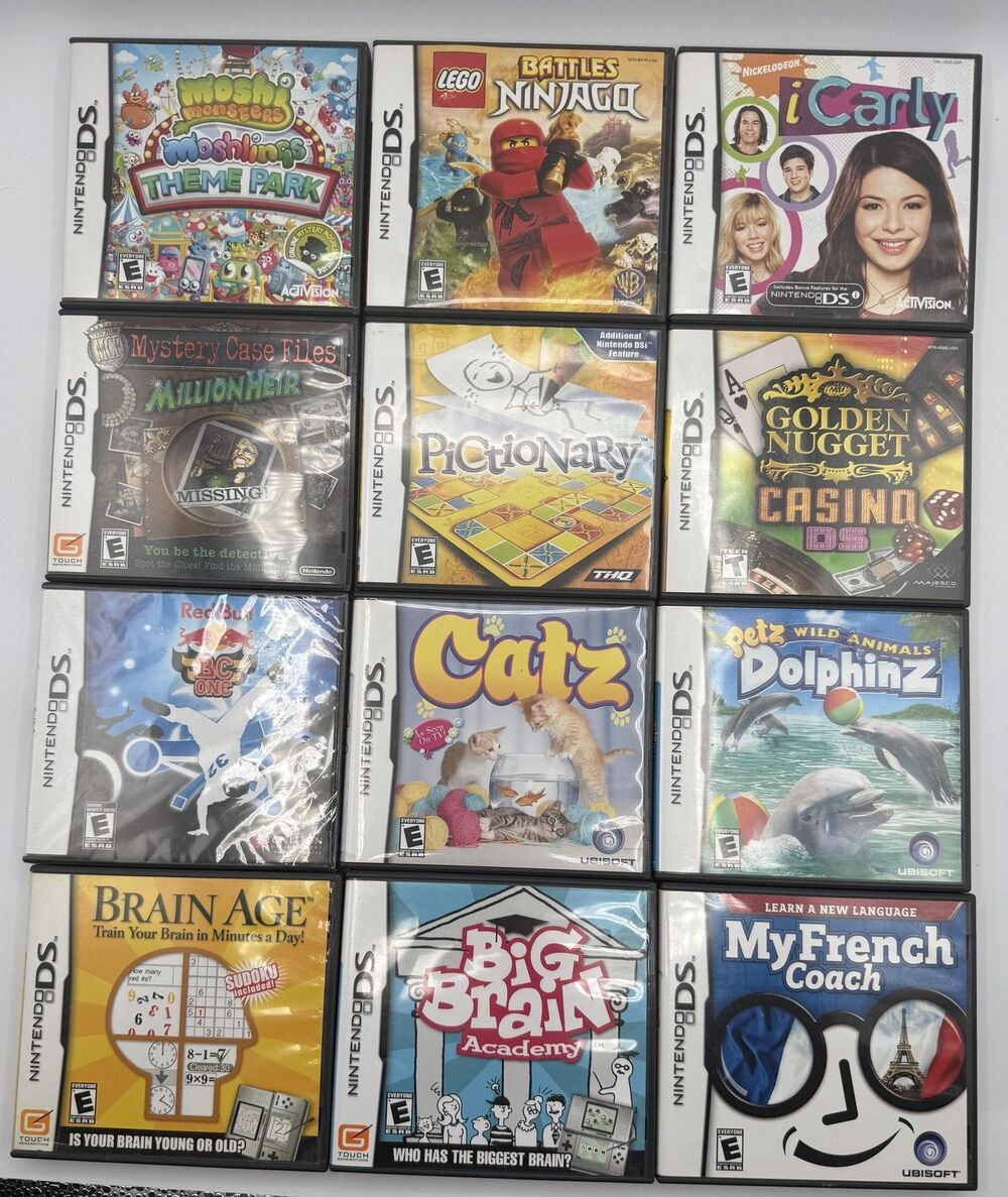 Nintendo DS 12 Game lot CIB Complete w Manuals LEGO Ninjago iCarly Moshi Petz